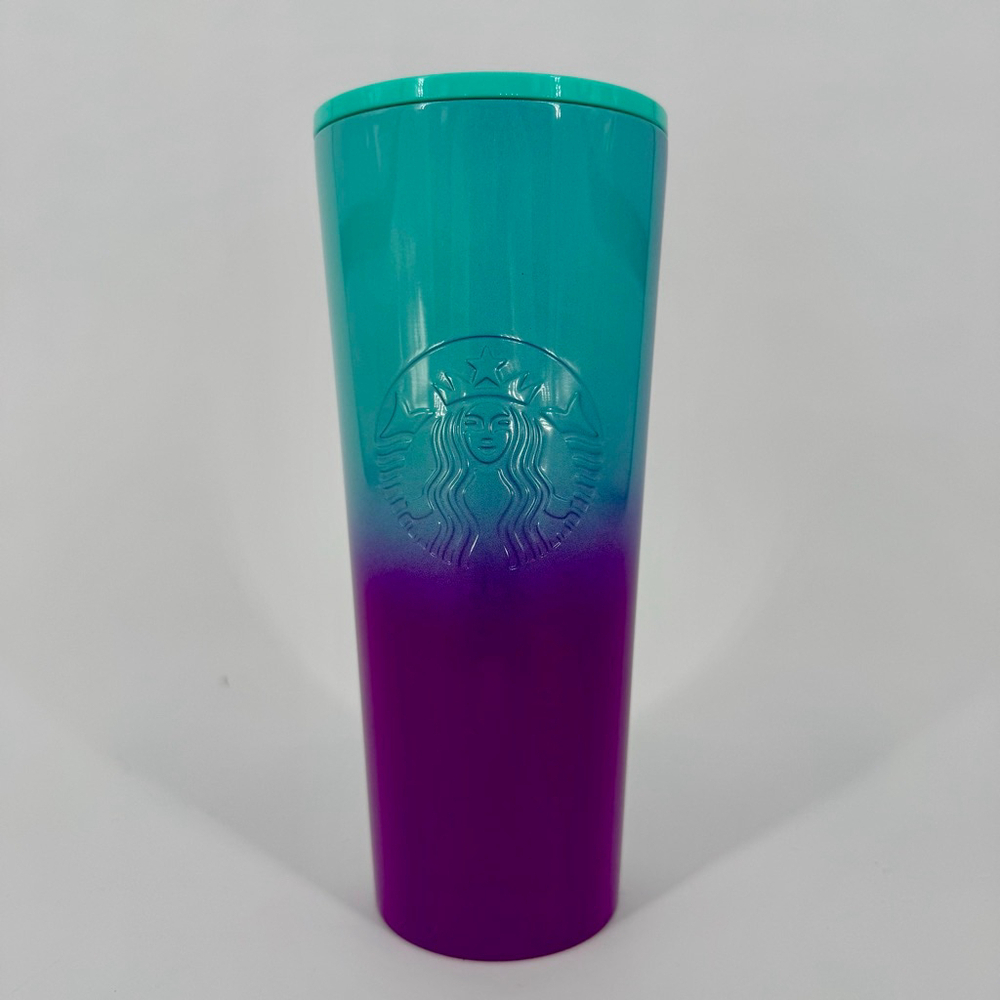New Starbucks Ombre Teal Purple Stainless Steel Venti Tumbler Cold Cup